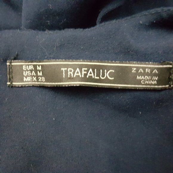 Zara Trafulac Top Blue Lace Blouse Pleat back M - Picture 6 of 6